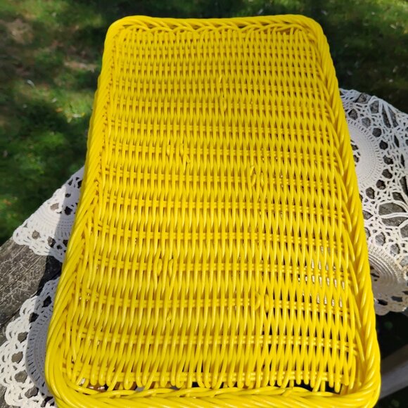yellow vintage woven wicker look drawer organizer or silverware organizer OOAK - Picture 3 of 8